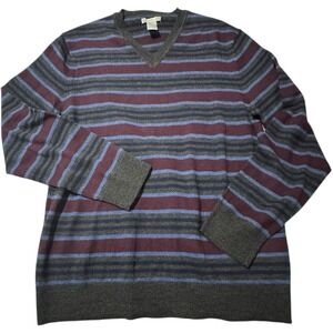 GAP Y2K 90s Italian Merino Wool Striped V Neck Sweater Sz‎ L Dark Academia VTG